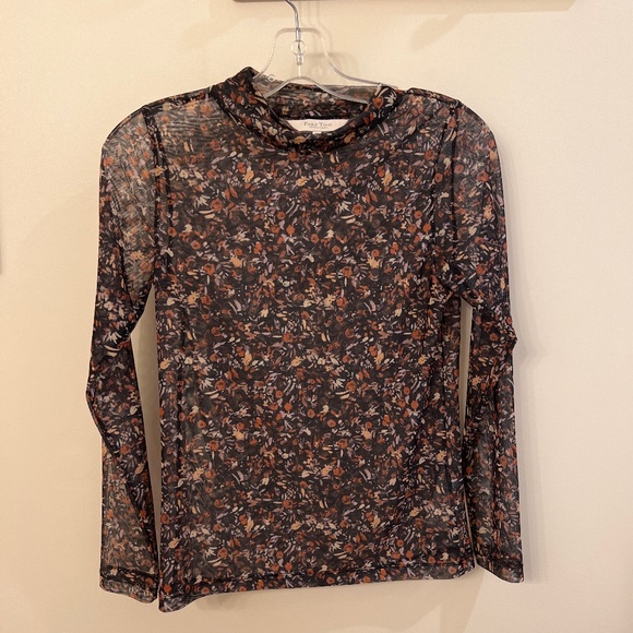 Part Two Copenhagen EylaPW long slv mesh t-shirt in black floral print, size xs - Picture 1 of 7
